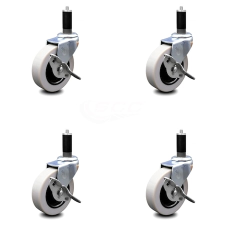 3 Inch Thermoplastic Wheel 1-1/8 Inch Expanding Stem Caster With Brakes, 4PK